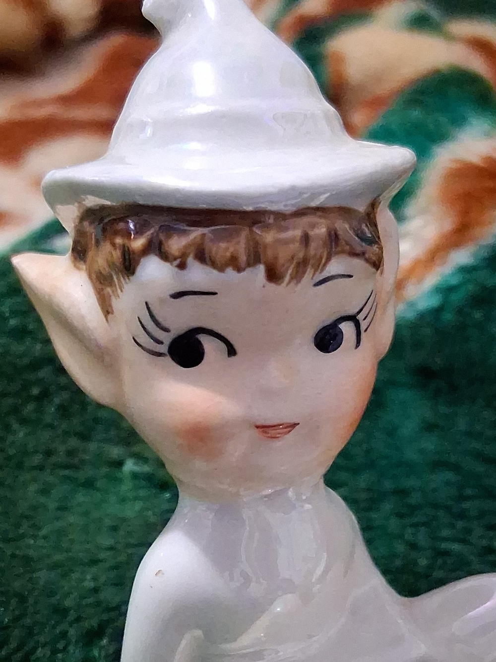 White Ceramic Elf Figurine - Home Art Decor Vintage